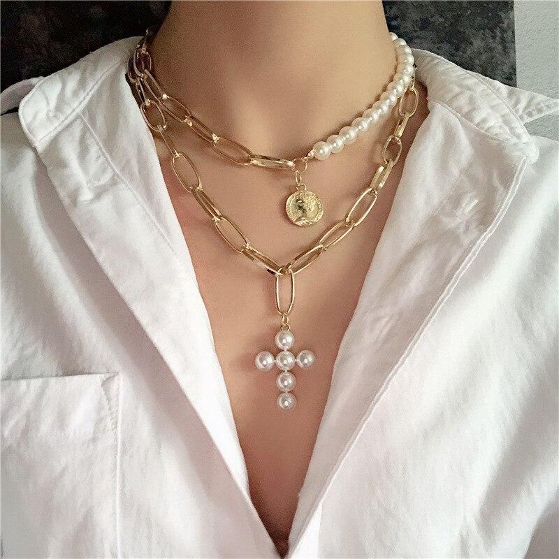 Arnet Pearl Cross Necklace