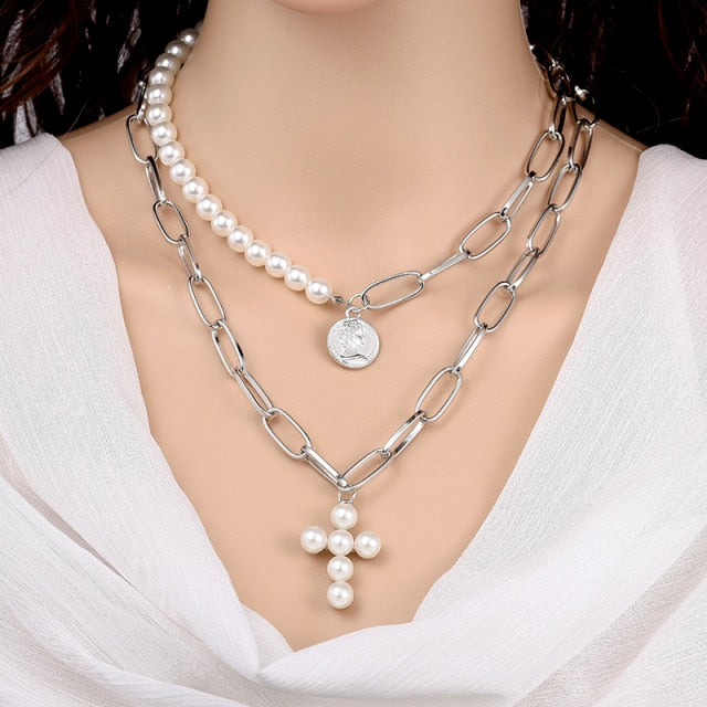 Arnet Pearl Cross Necklace
