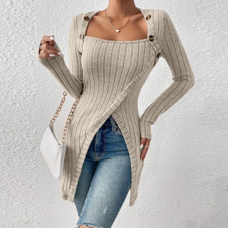 Cloe Asymmetrical Ribbed Long Sleeve