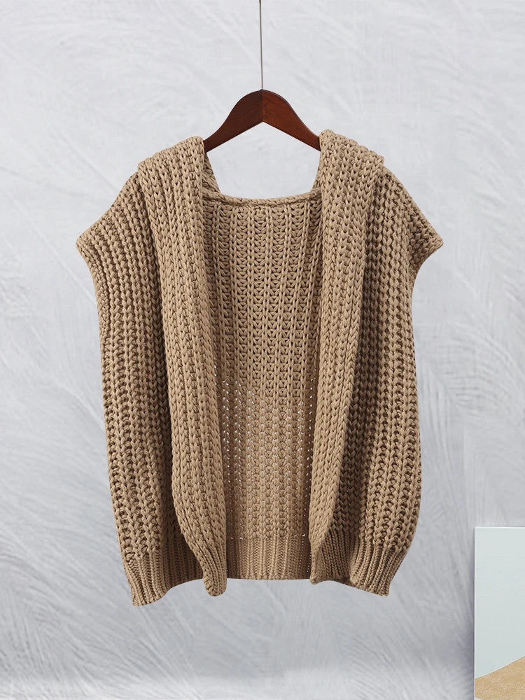 Women's Fashion Solid Hooded Sweater Vest