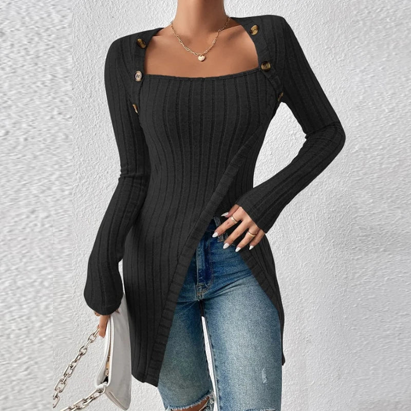 Cloe Asymmetrical Ribbed Long Sleeve