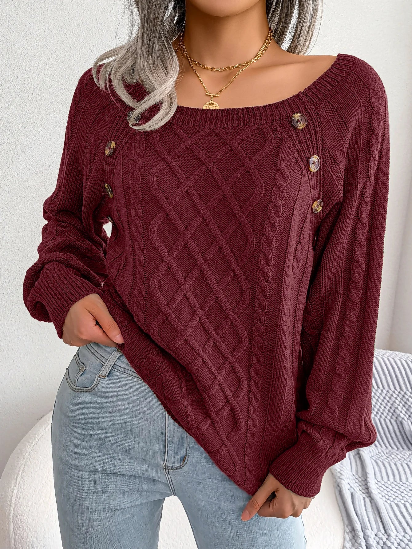 Women's Square Collar Knitted Pullovers