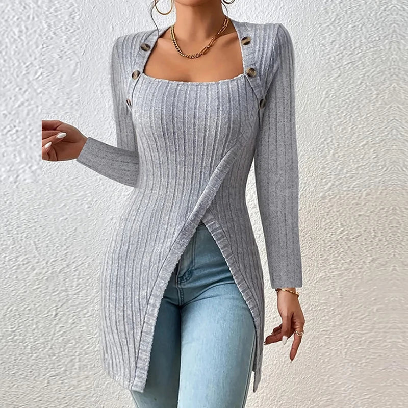 Cloe Asymmetrical Ribbed Long Sleeve