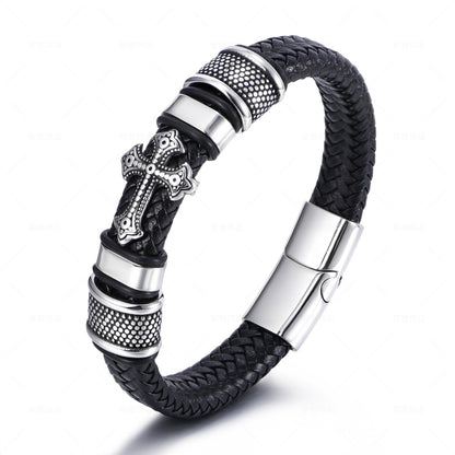 Woven Cross Leather Bracelet