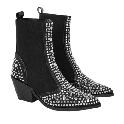 Black Silver Studs Ankle Boots