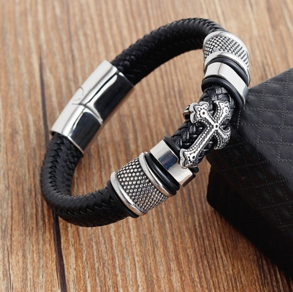 Woven Cross Leather Bracelet