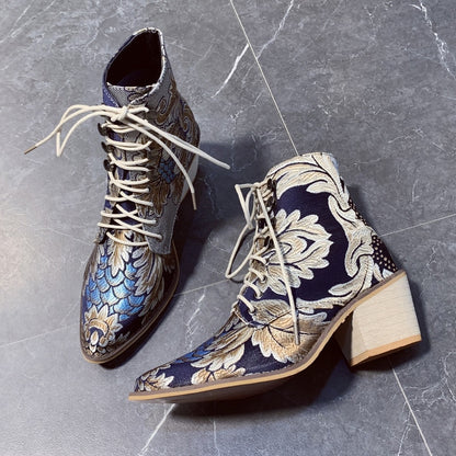 Floral Embroidered Ankle Boots