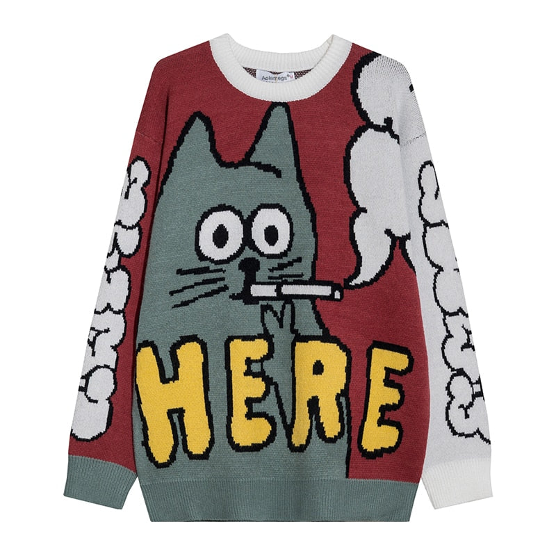 Here Cat Pullover Sweater