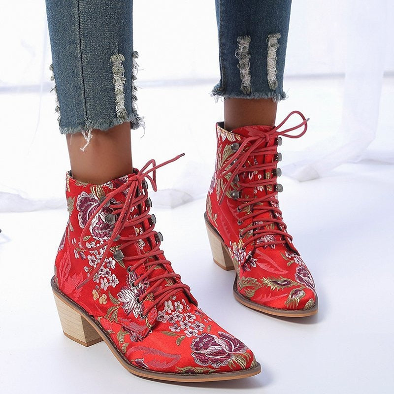 Womens floral ankle clearance boots