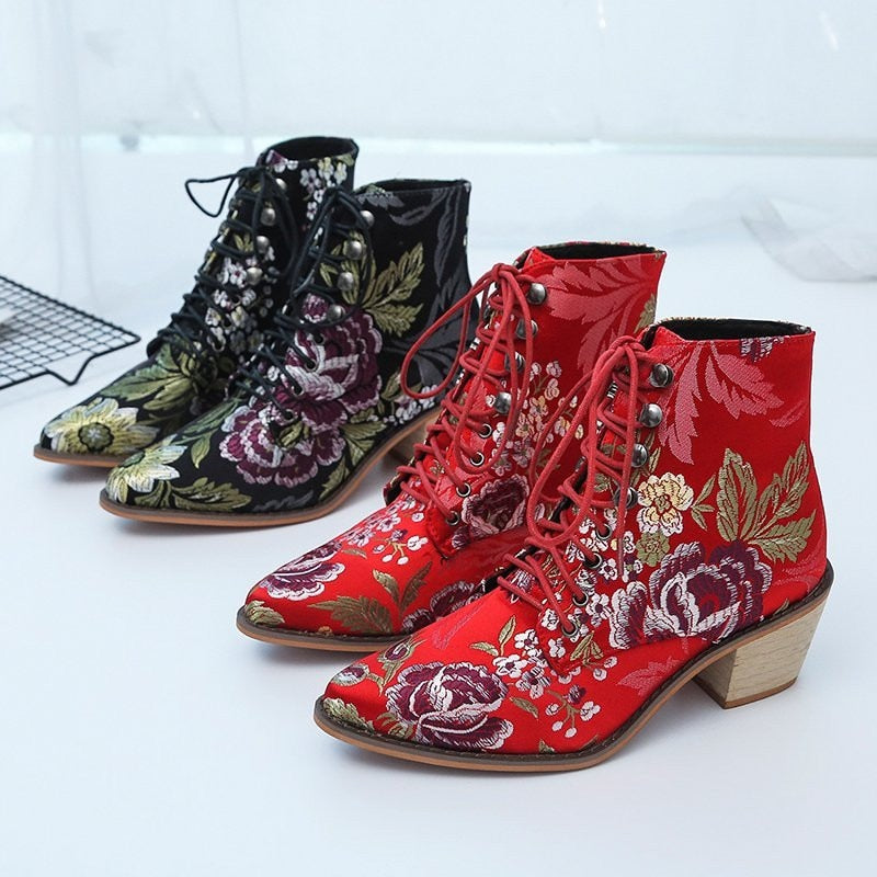 Aura Floral Ankle Boots