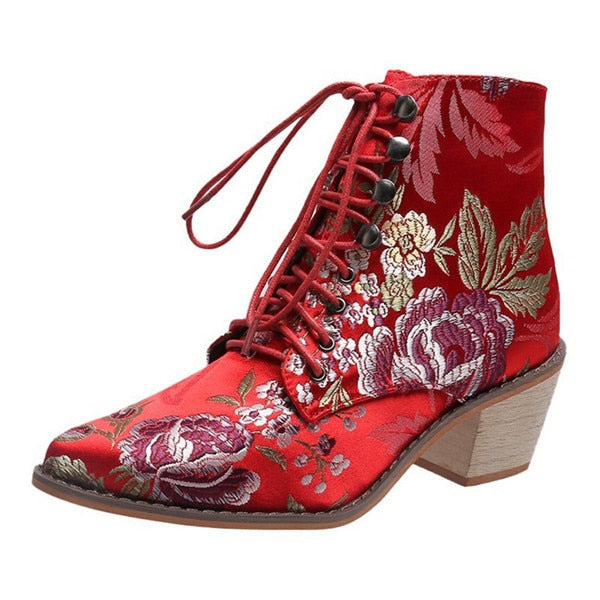 Womens floral clearance ankle boots