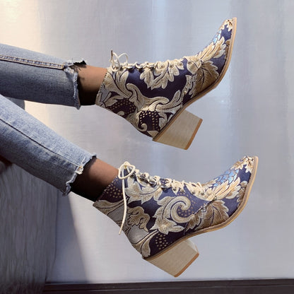 Floral Embroidered Ankle Boots