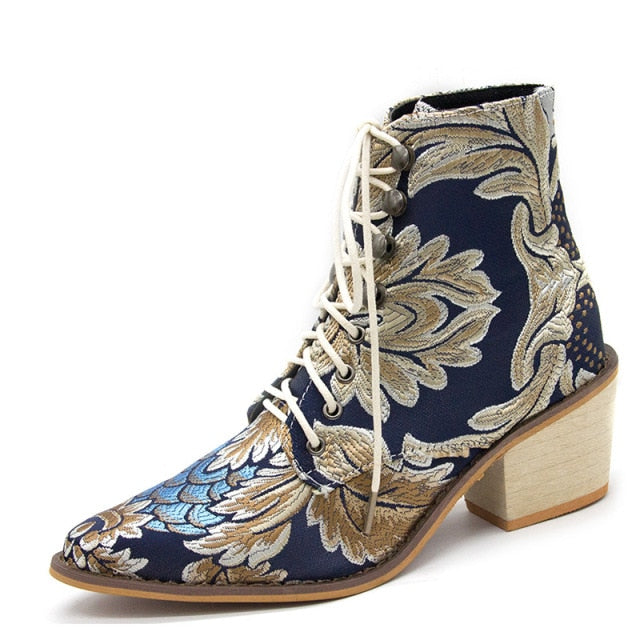 Floral Embroidered Ankle Boots