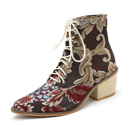 Floral Embroidered Ankle Boots