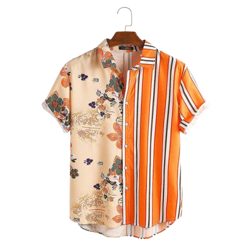 Half Hawaiian Orange Camisa Style Shirt